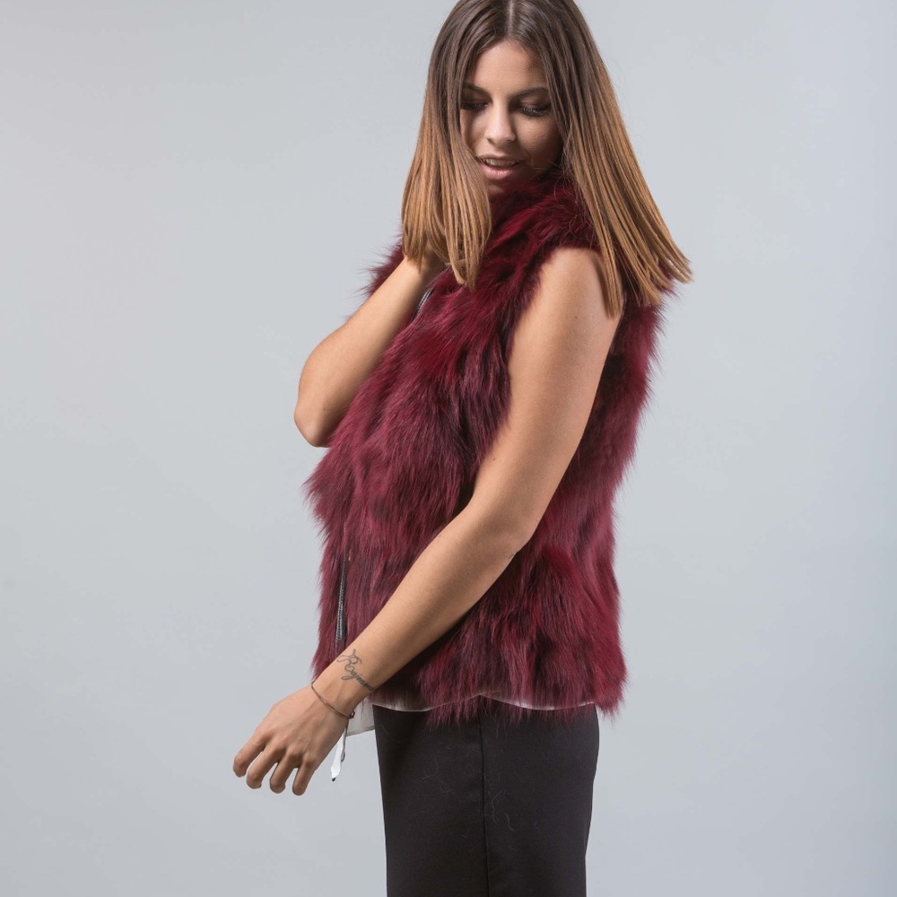 Escalier Women’s Faux Fur Vest Wine/Burgundy NWT Size 14